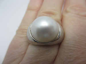 Mabe Pearl Sterling Silver Ring Vintage c1980
