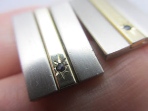 Sapphire Paste in Chrome Metal Cufflinks Vintage c1980.