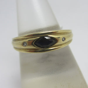 Sapphire Spinel Diamond 9k Gold Ring Vintage c1980