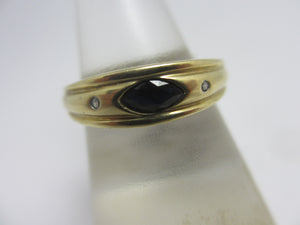 Sapphire Spinel Diamond 9k Gold Ring Vintage c1980