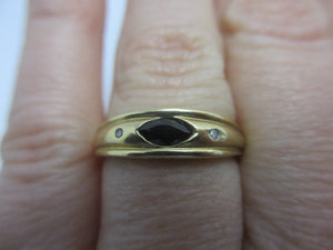 Sapphire Spinel Diamond 9k Gold Ring Vintage c1980