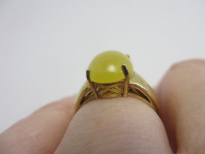 Cabochon Yellow Chalcedony Sterling Silver Gilt Ring Vintage c1980