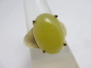 Cabochon Yellow Chalcedony Sterling Silver Gilt Ring Vintage c1980