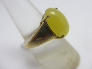 Cabochon Yellow Chalcedony Sterling Silver Gilt Ring Vintage c1980